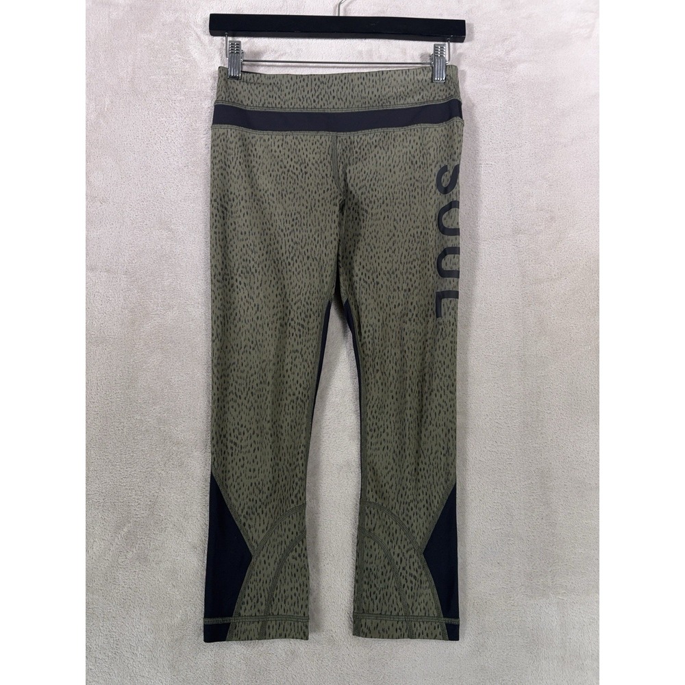 Lululemon Crop Leggings Womens 4 Green Polka Dot Compression Athletic